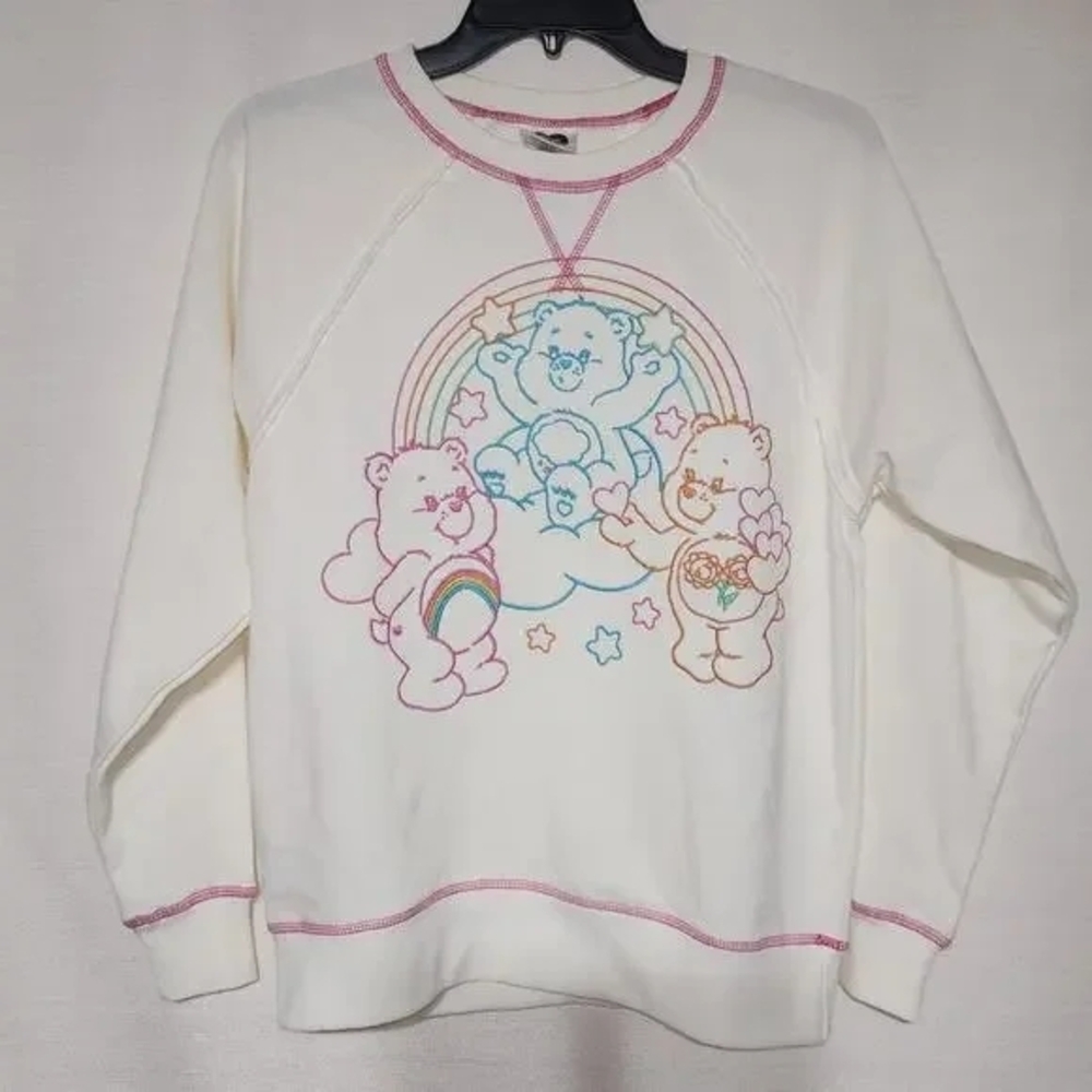 Care Bears White Sweatshirt with Rainbow and Bear Design
